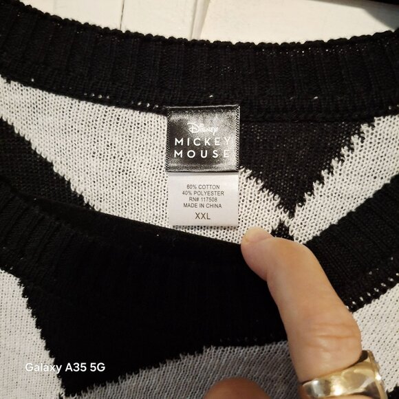 Disney Mickey Mouse Sweater Black & White Checkered Knit Long Sleeve XXL - Picture 3 of 7